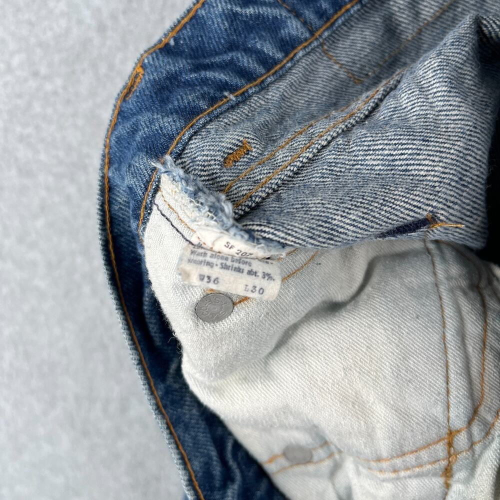 Levis 505 XX Pants Jeans 36x30 Blue Denim Straight Leg Distressed Mens - Picture 7 of 10